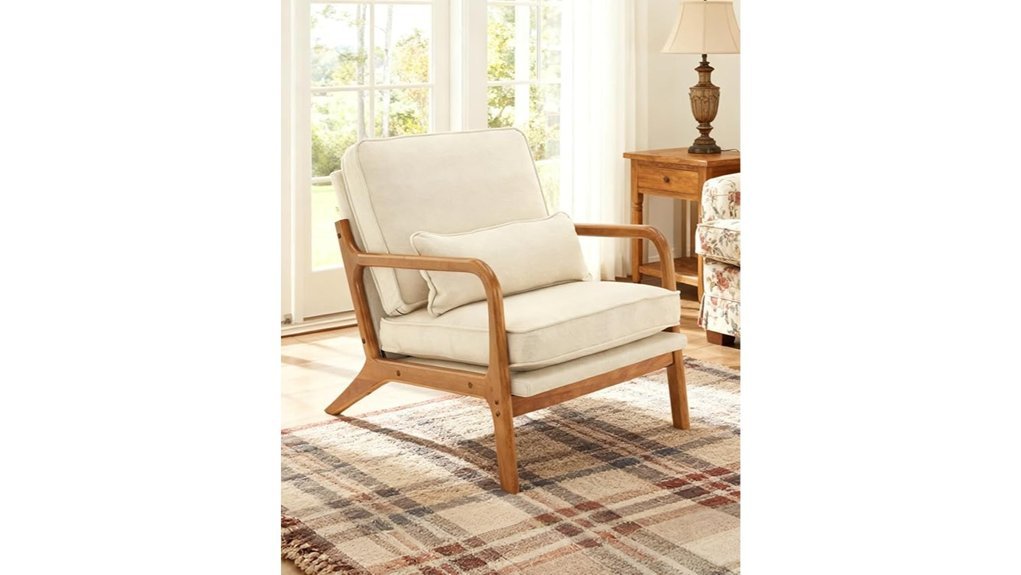beige mid century accent chair