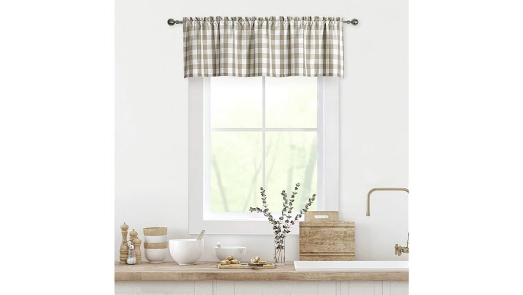 beige plaid kitchen valance