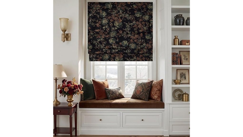 black floral roman shade