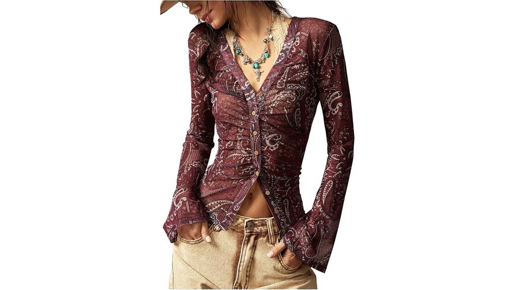 boho paisley button down top