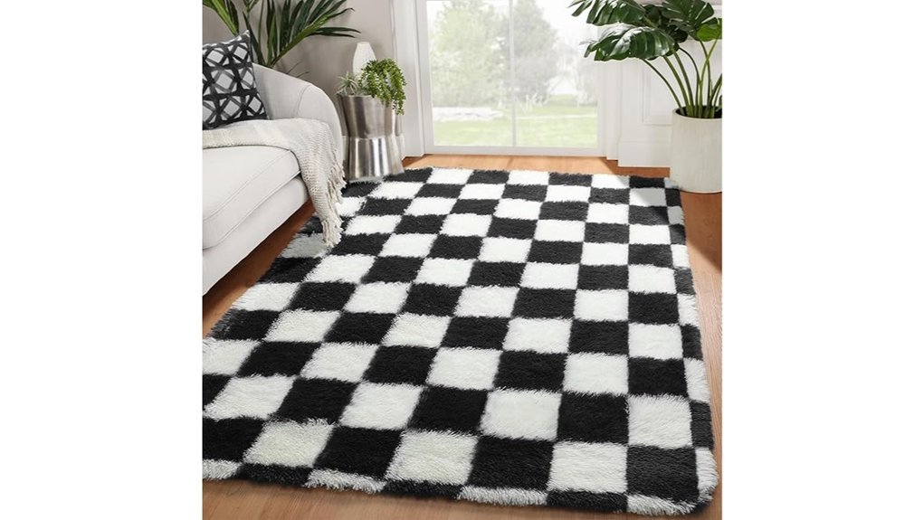checkered fluffy area rug