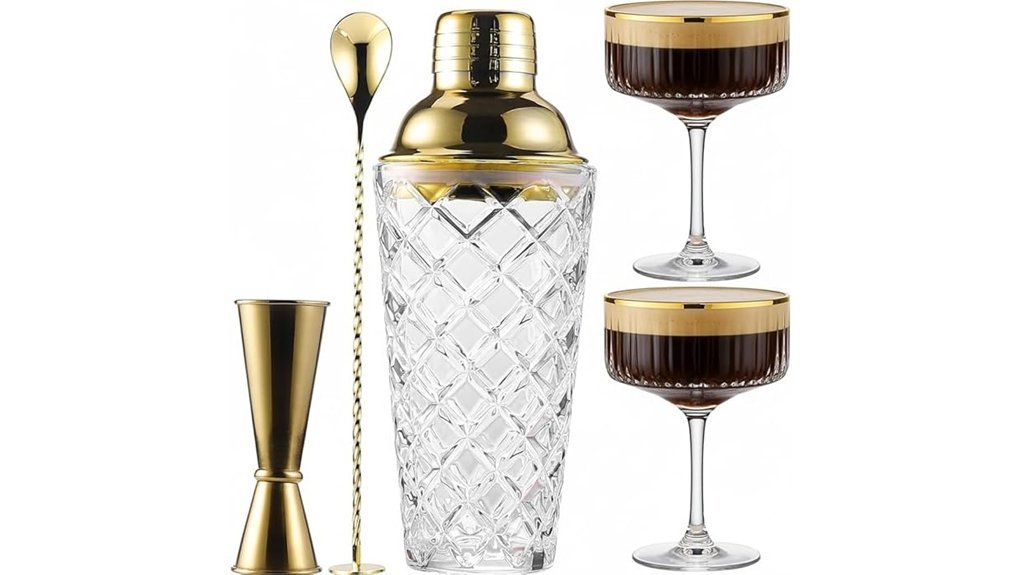 cocktail shaker and glasses