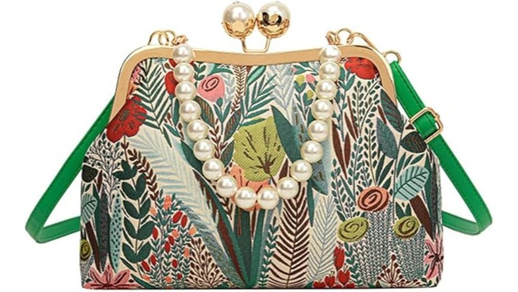 embroidered pearl chain handbag