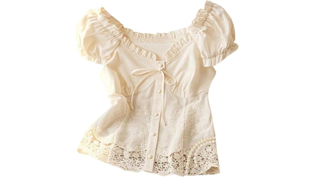 floral embroidered puff blouse
