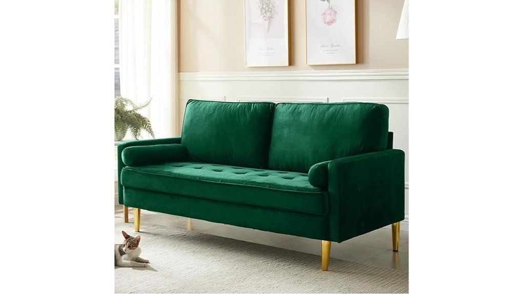 green velvet loveseat sofa