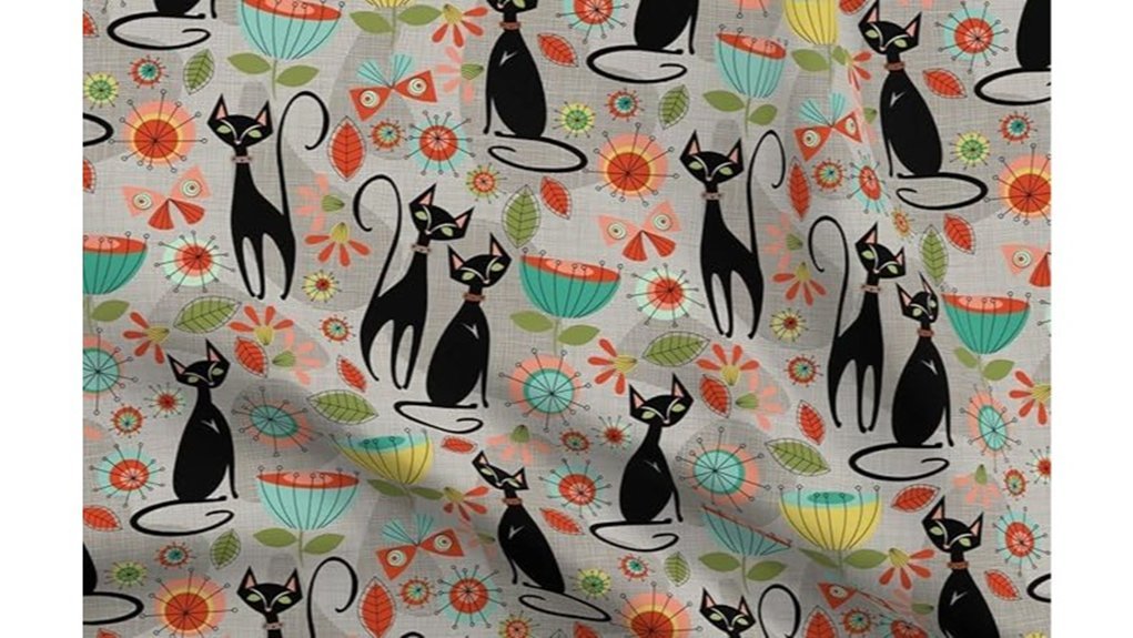 retro grey cat fabric