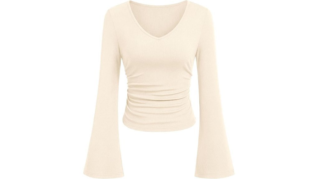 ribbed v neck bell sleeve